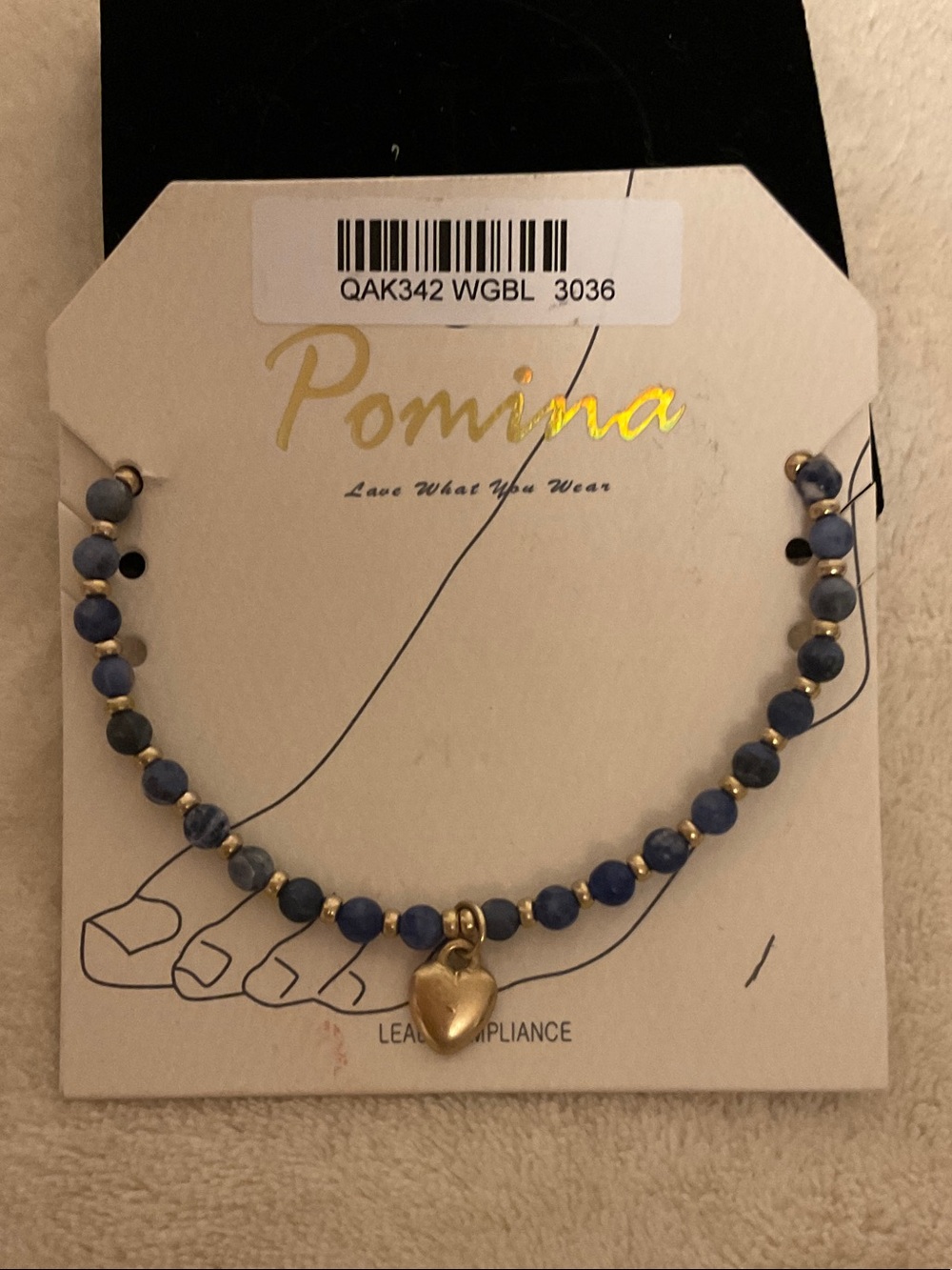 Pomina Blue Beaded Bracelet with Gold Heart Charm
